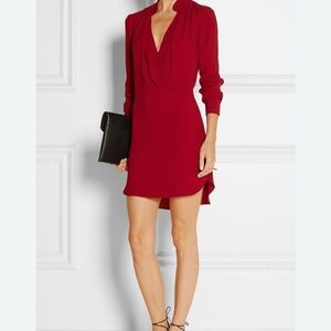 Thakoon Claret Satin Crepe  Red Long Sleeve Mini Dress Day to Night